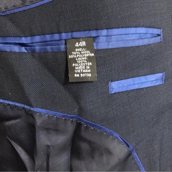 Alfani Classic Fit Dark Navy Blue Notched Collar  Two Button Pockets Suit Jacket - Picture 6 of 11